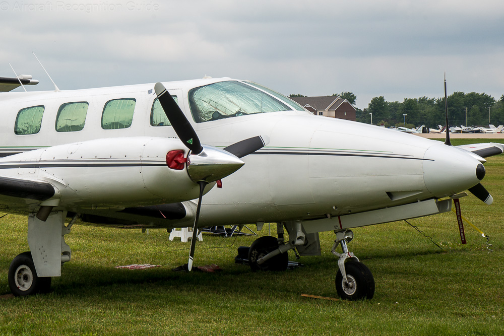The long, streamlined nose with curved cockpit windows is one of the recognition points of the Cessna T303 Crusader. Image