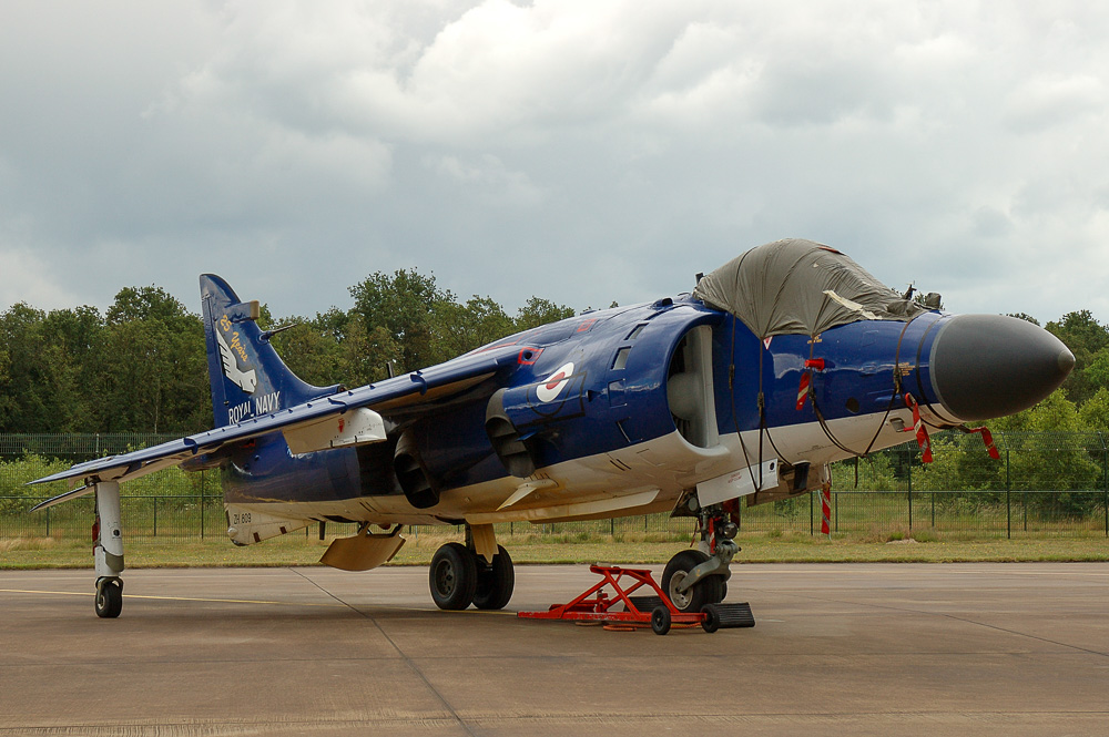 The bigger nose of the Sea Harrier F/A2 is obvious on this photo. Also note the pitot tube on the leading edge of the vertical stabiliser. Image